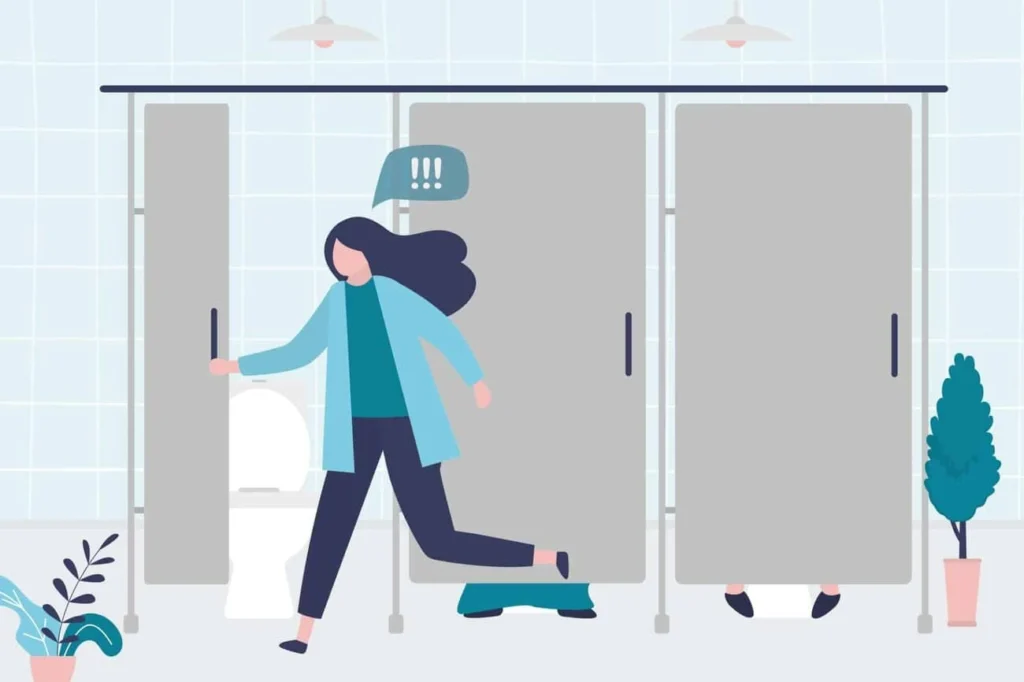 graphic of Urine incontinence Wakefield woman running to the toilet.